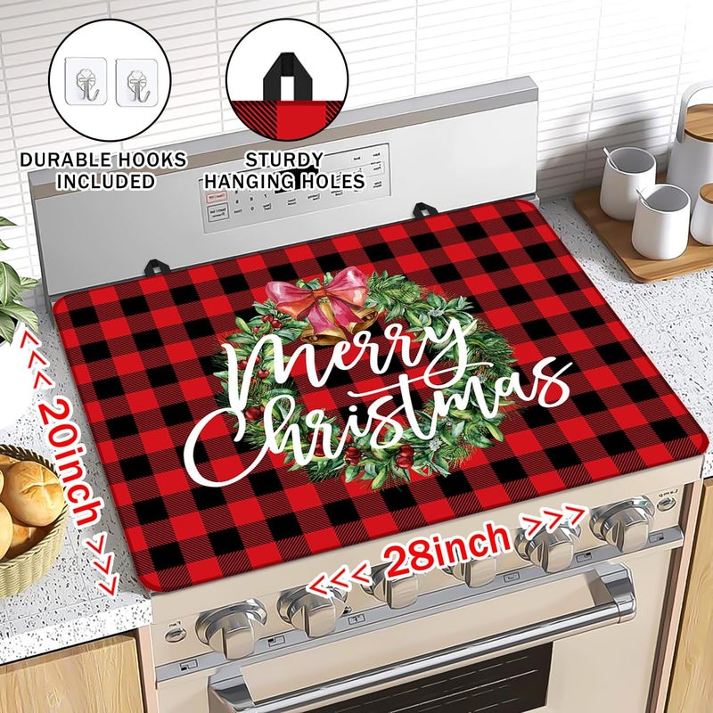 KAPLIPE Christmas Stove Top Cover for Electric Stove, 20x28 In Red Plaid Stove Covers Xmas Stove Mat Winter Heat Resist Gas Range Mat Induction Kitchen Decor Cooktop Protector Pad - Image 2